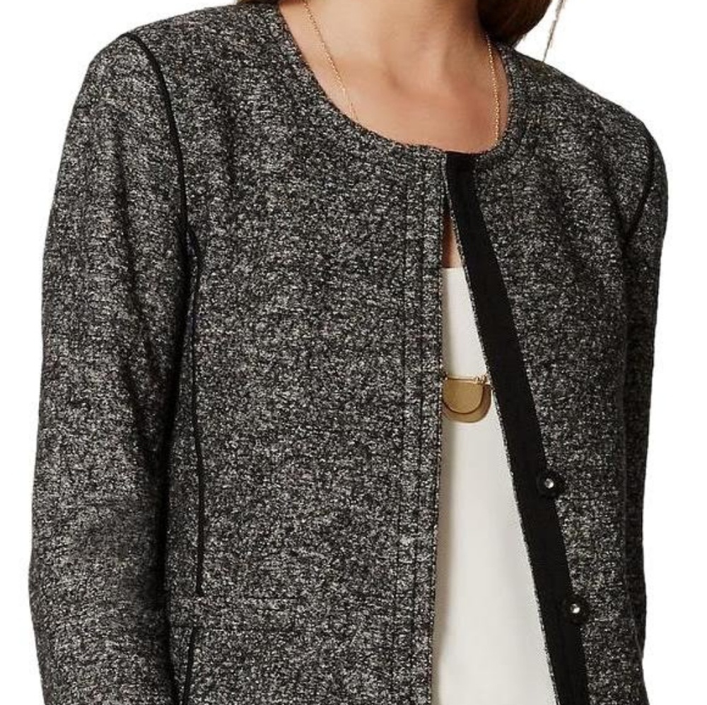 Ann Taylor Loft- Black/Grey Collarless Jacket